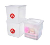 Iris Ohyama, Boite de Rangement Multi-Usages, 30L, Lot de 3, Fermeture Facile, Empilable, en Plastique Transparent, pour Vêtement, Étagères, École, Organisation, Jouet, Papeterie, Chaussures, MCB-30