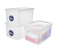 Iris Ohyama, Boite de Rangement Multi-Usages, 50L, Lot de 3, Fermeture Facile, Empilable, en Plastique Transparent, pour Vêtement, Étagères, École, Organisation, Jouet, Papeterie, Chaussures, MCB-50