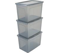 Iris Ohyama, Boite de Rangement Multi-Usages, 70L, Lot de 3, Gris, Fermeture Facile, Empilable, Plastique Transparent, pour Vêtement, Étagères, Organisation, Jouet, Papeterie, Chaussures, MCB-70