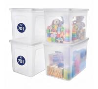 Iris Ohyama, Boite de Rangement Multi-Usages, 70L, Lot de 4, Fermeture Facile, Empilable, en Plastique Transparent, pour Vêtement, Étagères, École, Organisation, Jouet, Papeterie, Chaussures, MCB-70