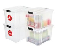 Iris Ohyama, Boite de Rangement Plastique avec Couvercle, 30L, Lot de 4, Transparent, HB-30