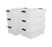 Iris Ohyama, Boite Rangement Plastique avec Couvercle, 30L, Lot de 6, Transparent, Clips de Fermeture, Poignées, Empilable, Portable, Solide & Durable, Pour Dressing, Garage, Chambre, Bureau, TB-30