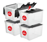 Iris Ohyama, Boite de Rangement Plastique couvercle crocodile, 48L, Lot de 4, Transparent, CWL-48