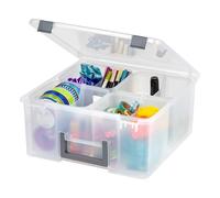 Iris Ohyama, Boîte de Rangement Plastique Transparent portable avec poignée, gris, 25 L, Fermeture Sécurisée, 4 Compartiments et 4 Séparateurs, pour Loisirs, Bricolage, Art, Caisse, sans BPA, DCB-4