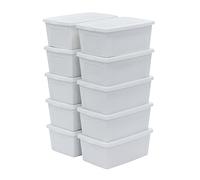 Iris Ohyama, Boite de Rangement Polyvalente, 11L, Lot de 10, Blanc, Fermeture Facile, Empilable, Plastique Durable, pour Vêtement, Étagères, École, Organisation, Jouet, Papeterie, Chaussures, MCB-11