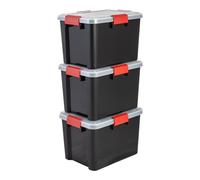 Iris Ohyama, Boite Rangement Hermétique, 20L, Lot de 3, Noir, Couvercle avec Joint Etanche, 4 Clips de Fermeture, Empilable, pour Exterieur, Garage, Vetement, Anti Poussiere, Sans BPA, DDAT-SD
