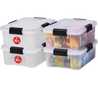 Iris Ohyama, Boite Rangement Hermétique, 10L, Lot de 4, Transparent, Couvercle avec Joint Etanche, 4 Clips de Fermeture, Empilable, pour Exterieur, Garage, Vetement, Anti Poussiere, Sans BPA, AT-S