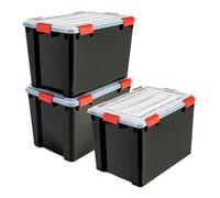 Iris Ohyama, Boite Rangement Hermétique, 70L, Lot de 3, Noir, Couvercle avec Joint Etanche, 6 Clips de Fermeture, Empilable, pour Exterieur, Garage, Vetement, Anti Poussiere, Sans BPA, DDAT-LD