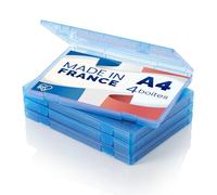 Iris Ohyama, Boite Rangement Bureau, Boite de Classement, Set de 4, Bleu, Capacité de 150 feuilles A4 chacune, Empilable avec Poignée et Fermeture Sécurisée, Sans BPA, Dossier, Chemise, PJC-A4