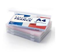 Iris Ohyama, Boite Rangement Bureau, Boite de Classement, Set de 4, Transparent, Capacité de 150 feuilles A4 chacune, Empilable avec Poignée et Fermeture Sécurisée, Sans BPA, Dossier, Chemise, PJC-A4