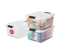 Iris Ohyama, Boite Rangement en Plastique avec Couvercle, 15L, Lot de 3, Transparent, Clips de Fermeture, Poignée, Empilable, Portable, Solide & Durable, pour Dressing, Garage, Chambre, Bureau, TB-15