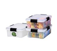 Iris Ohyama, Boite Rangement Hermétique, 10L, Lot de 3, Transparent, Couvercle avec Joint Etanche, 4 Clips de Fermeture, Empilable, Plastique Recyclé, pour Exterieur, Garage, Vetement, Sans BPA, AT-S