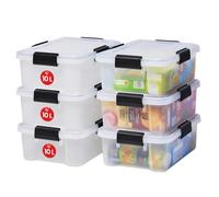 Iris Ohyama, Boite Rangement Hermétique, 10L, Lot de 6, Transparent, Couvercle avec Joint Etanche, 4 Clips de Fermeture, Empilable, pour Exterieur, Garage, Vetement, Anti Poussiere, Sans BPA, AT-S