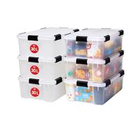 Iris Ohyama, Boite Rangement Hermétique, 30L, Lot de 4, Transparent, Couvercle avec Joint Etanche, 6 Clips de Fermeture, Empilable, pour Exterieur, Garage, Vetement, Anti Poussiere, Sans BPA, AT-LS