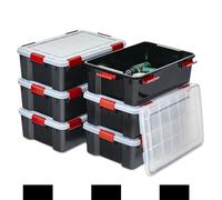 Iris Ohyama, Boite Rangement Hermétique, 30L, Lot de 6, Noir, Couvercle avec Joint Etanche, 6 Clips de Fermeture, Empilable, pour Exterieur, Garage, Vetement, Anti Poussiere, Sans BPA, AT-LS