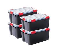 Iris Ohyama, Boite Rangement Hermétique, 50L, Lot de 4, Noir, Couvercle avec Joint Etanche, 6 Clips de Fermeture, Empilable, pour Exterieur, Garage, Vetement, Anti Poussiere, Sans BPA, DDAT-L