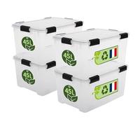 Iris Ohyama, Boite Rangement Hermétique Plastique, 45L, Lot de 4, Transparent, Couvercle, Joint Etanche, Clips de Fermeture, Empilable, pour Exterieur, Garage, Vetement, Anti Poussiere, WSB-45