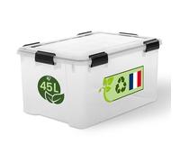 Iris Ohyama, Boite Rangement Hermétique Plastique, 45L, Transparent, Couvercle, Joint Etanche, Clips de Fermeture, Empilable, pour Exterieur, Garage, Vetement, Anti Poussiere, WSB-45