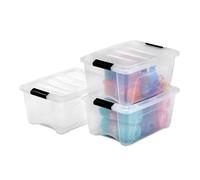 Iris Ohyama, Boite Rangement Plastique avec Couvercle, 15L, Lot de 3, Transparent, Clips de Fermeture, Poignée, Empilable, Organisation Solide & Durable, pour Chambre, Dressing, Bureau, DDNTB-15