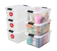 Iris Ohyama, Boite Rangement Plastique avec Couvercle, 15L, Lot de 6, Transparent, Clips de Fermeture, Poignée, Empilable, Portable, Solide & Durable, pour Dressing, Garage, Chambre, Bureau, TB-15