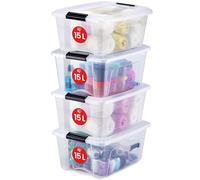 Iris Ohyama, Boite Rangement Plastique avec Couvercle, 15L, NTB-15 | Transparent, Clips de Fermeture, Poignée, Empilable, pour Chambre, Dressing, Bureau, Sans BPA, Caisse de Rangement, Bac