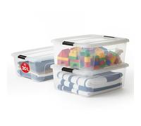 Iris Ohyama, Boite Rangement Plastique avec Couvercle, 30L, Lot de 3, Transparent, Clips de Fermeture, Poignée, Empilable, Organisation Solide & Durable, pour Chambre, Dressing, Bureau, NTB-30