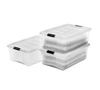 Iris Ohyama, Boite Rangement Plastique avec Couvercle, 30L, Lot de 3, Transparent, Clips de Fermeture, Poignée, Empilable, Organisation Solide & Durable, pour Chambre, Dressing, Bureau, DDNTB-30