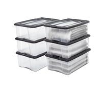 Iris Ohyama, Boîte/Lot de 6 boîtes de rangement, 30 L, Empilable, Clips, Chambre, Salon, Bureau - New Top Box NTB-30 - Noir