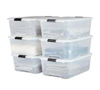 Iris Ohyama, Boite Rangement Plastique avec Couvercle, 30L, Lot de 6, Transparent, Clips de Fermeture, Poignée, Empilable, Portable, Solide & Durable, pour Dressing, Garage, Chambre, Bureau, TBH-30