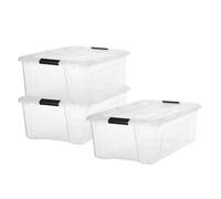 Iris Ohyama, Boite Rangement Plastique avec Couvercle, 32L, Lot de 3, Transparent, 98% en Plastique Recyclé, Clips de Fermeture, Poignée, Empilable, pour Chambre, Dressing, Bureau, Sans BPA, BSB-32
