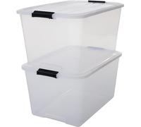 Iris Ohyama, Boite Rangement Plastique avec Couvercle, 45L, Lot de 2, Transparent, Clips de Fermeture, Poignée, Empilable, Portable, Solide & Durable, pour Dressing, Garage, Chambre, Bureau, TB-45