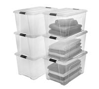 Iris Ohyama, Boite Rangement Plastique avec Couvercle, 45L, Lot de 6, Transparent, Clips de Fermeture, Poignée, Empilable, Organisation Solide & Durable, pour Chambre, Dressing, Bureau, DDNTB-45