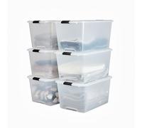 Iris Ohyama, Boite Rangement Plastique avec Couvercle, 45L, Lot de 6, Transparent, Clips de Fermeture, Poignée, Empilable, Portable, Solide & Durable, pour Dressing, Garage, Chambre, Bureau, TBH-45