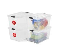 Iris Ohyama, Boite Rangement Plastique avec Couvercle, 45L, NTB-45 | Transparent, Clips de Fermeture, Poignée, Empilable, pour Chambre, Dressing, Bureau, Sans BPA, Caisse de Rangement, Bac