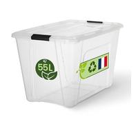 Iris Ohyama, Boite Rangement Plastique avec Couvercle, 55L, Transparent, Clips de Fermeture, Poignée, Empilable, Organisation Solide et Durable, pour Chambre, Dressing, Bureau, BSB-55