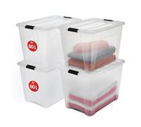 Iris Ohyama, Boite Rangement Plastique avec Couvercle, 60L, NTB-60 | Transparent, Clips de Fermeture, Poignée, Empilable, pour Chambre, Dressing, Bureau, Sans BPA, Caisse de Rangement, Bac
