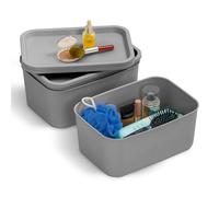 Iris Ohyama, Lot de 3 Boites de Rangement en Plastique avec Couvercle non Clipsable, Empilables, pour Cuisine, Salle de Bain, Chambre, Dressing, bureau, Organisation Solide & Durable, SNL-S