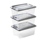 Iris Ohyama, Boîtes de rangement/Boîte/Lot de 3 boîtes, 3 x 15 L, Couvercle, Poignée ergonomique, Maison, Bureau - New Top Box NTB-15 - Argent