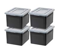 Iris Ohyama, Boîtes de Rangement en Plastique avec Couvercle, 45L, Lot de 4, Noir, Empilable, Durable, pour Fournitures de Bureau, Serviettes et Livres, sans BPA, Contenant, Unité de stockage, FB-21E