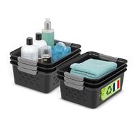 Iris Ohyama, Boîtes de rangement Plastique 5L, Noir, Lot de 6, avec poignées, Plastique, Empilables, Paniers de rangement pour Salle de bain, Jouet, OSB-S