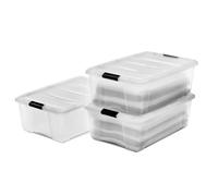 Iris Ohyama, Boite Rangement Plastique avec Couvercle, 30L, Lot de 3, Transparent, Clips de Fermeture, Poignée, Empilable, Organisation Solide & Durable, pour Chambre, Dressing, Bureau, DDNTB-30