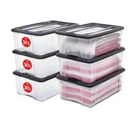Iris Ohyama, Boites de Rangement Plastique avec Couvercle, 30L, Lot de 6, Noir, NTB-30