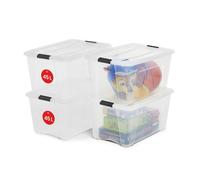 Iris Ohyama, Boite Rangement Plastique avec Couvercle, 45L, Lot de 4, Transparent, Clips de Fermeture, Poignée, Empilable, Organisation Solide & Durable, pour Chambre, Dressing, Bureau,NTB-45