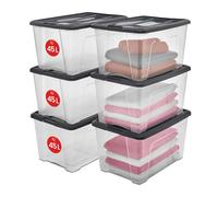 Iris Ohyama, Boites de Rangement Plastique avec Couvercle, 45L, Lot de 6, Noir, NTB-45