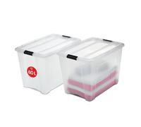 Iris Ohyama, Boites de Rangement Plastique avec Couvercle, 60L, Lot de 2, Transparent, NTB-60
