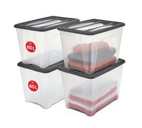 Iris Ohyama, Boites de Rangement Plastique avec Couvercle, 60L, Lot de 4, Noir, NTB-60