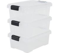 Iris Ohyama, Boîtes de rangement plastique avec couvercle et fermeture à Clips, 125L, Lot de 3, Empilables, Emboîtable, Sans BPA, Chambre,Bureau, Salon, SK-130, Transparent