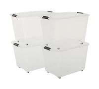 Iris Ohyama, Boîtes de rangement plastique de 60L, Lot de 4, TBR-60, Transparent, Clips de fermeture- L39 x P57 x H38 cm