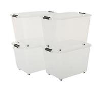Iris Ohyama, Boîtes de rangement plastique sur roulette, 60L, Lot de 4, Transparent, TBR-60