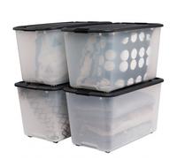 Iris Ohyama, Boîtes de rangement plastique de 70L, Lot de 4, Sans BPA,TBR-70, Noir, Clips de fermeture- L68 x P39 x H38 cm
